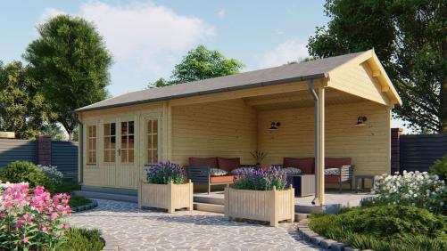 Gæstehus / hytte med overbygget terrasse Kasper 44 mm 800 x 400 cm PETER-HOLMBERG 