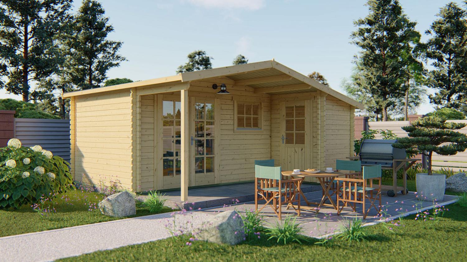 Bjælkehytte Wolfgang 44 mm ubehandlet 530x450 cm  PETER-HOLMBERG