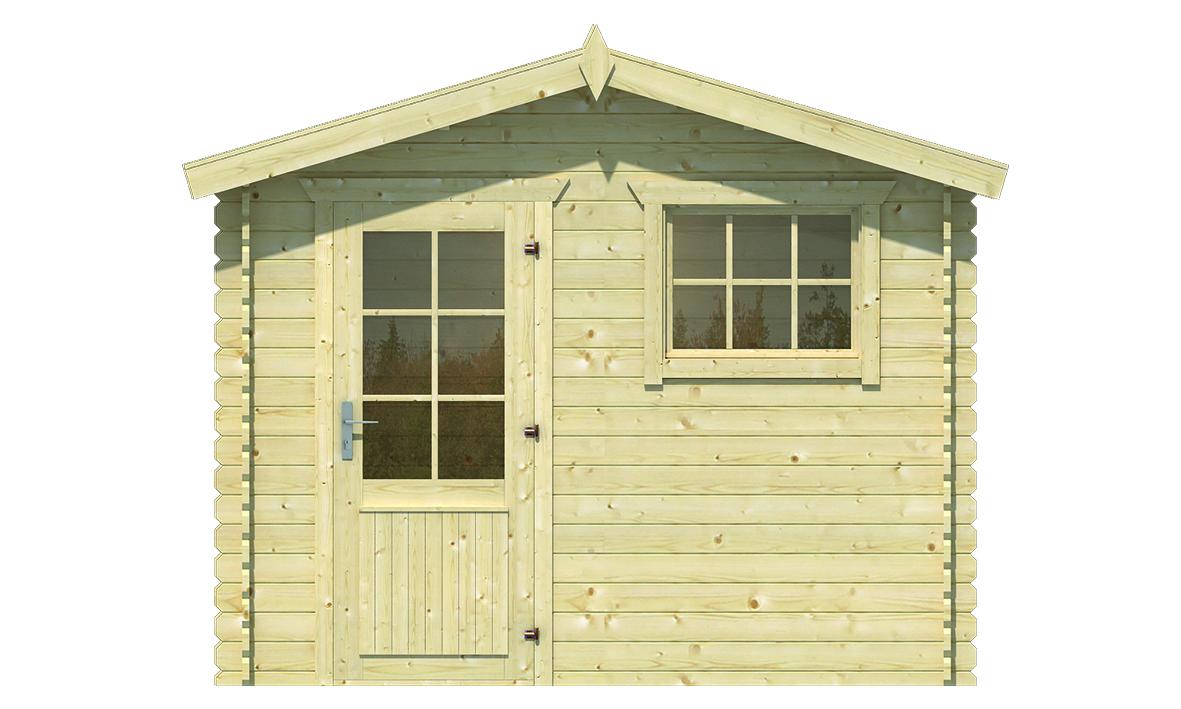 Bjælkehytte Model Sten – klassisk og funktionel hytte i massivt grantræ.
Ubehandlet, høvlet træ med fleksibel placering af dør og vindue. Perfekt til redskaber, hobbyrum eller afslapning i haven.