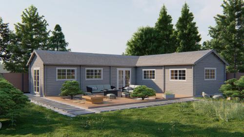 Bjælkehytte Maynooth – 70 mm – Eksklusiv L-formet bjælkehytte på 72 m² PETER-HOLMBERG 