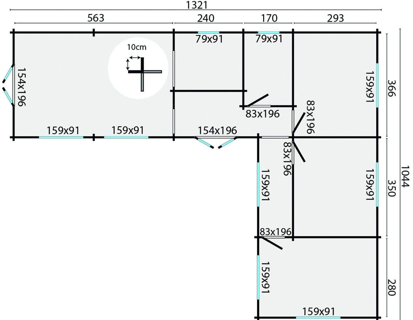 Bjælkehytte Maynooth – 70 mm – Eksklusiv L-formet bjælkehytte på 72 m² PETER-HOLMBERG 