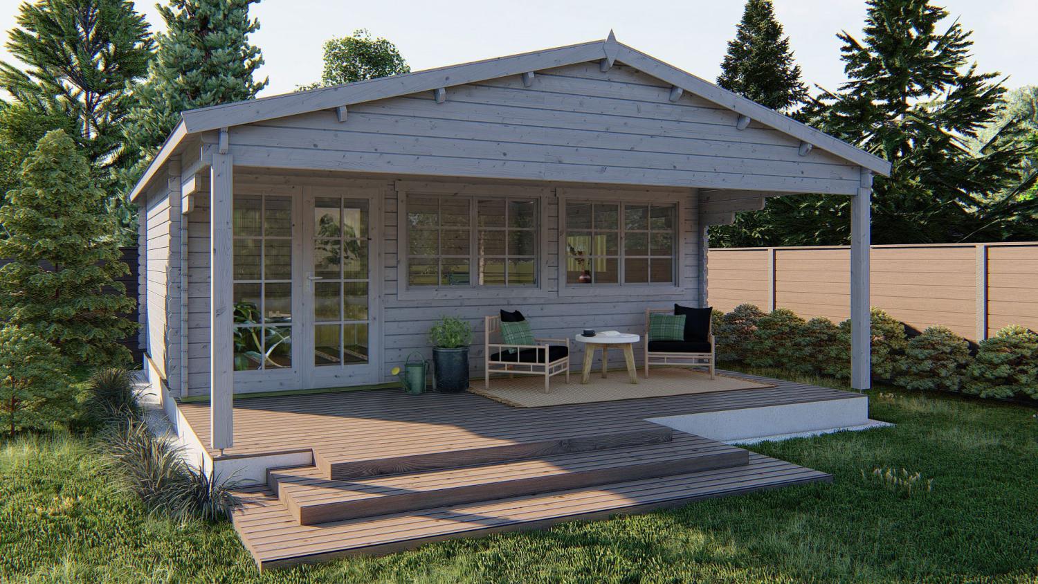 Havehus  29,9 m2 Sachsen 598x500x290cm 44 mm med veranda PETER-HOLMBERG
