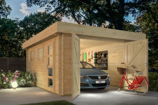 Marketta garage – 44 mm | 380 × 536 cm med Fladt Tag