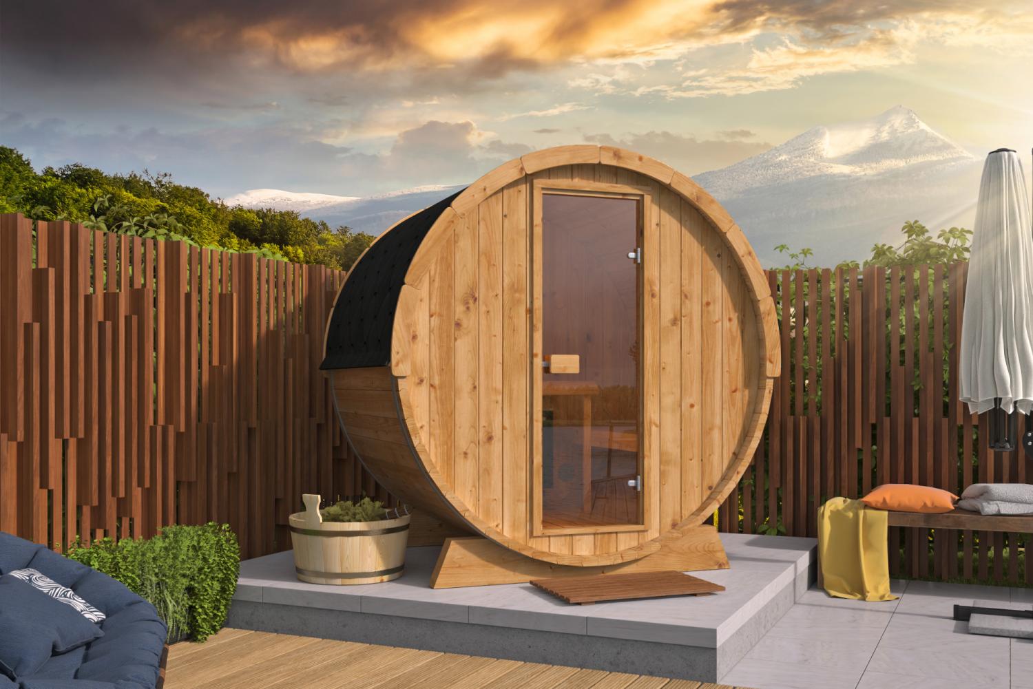 Saunatønde med Glasdør – Ø205 x 160 cm | 42 mm Termotræ PETER-HOLMBERG 