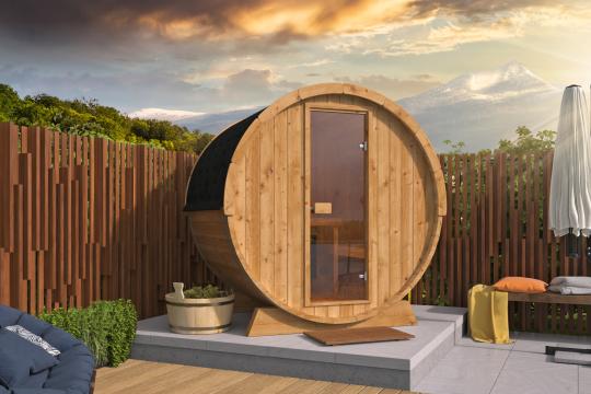 Saunatønde med Glasdør – Ø205 x 160 cm | 42 mm Termotræ