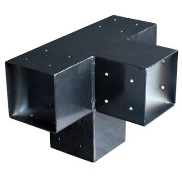 120 x 120 mm Pergola 4-vejs beslag Galvaniseret  T-model til firkantede stolper sort pulverlakeret