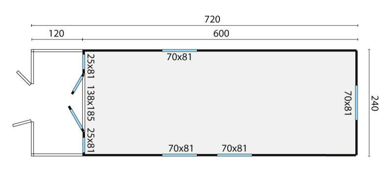 720 x 240 cm 17,3 m2 Cirkusvogn - Husvogn PETER-HOLMBERG