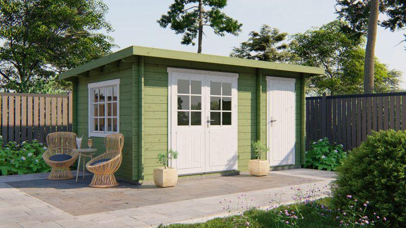 Havehus / Redskabsskur 34 mm  – 450 × 300 cm | 2-delt Funktionelt Skur i Grantræ PETER-HOLMBERG 