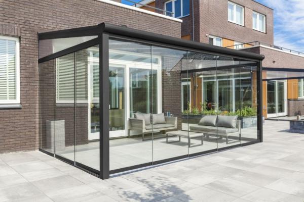 Terrasseoverdækning i aluminium  Bredde 300 cm sort RAL9005 Flere Varianter 