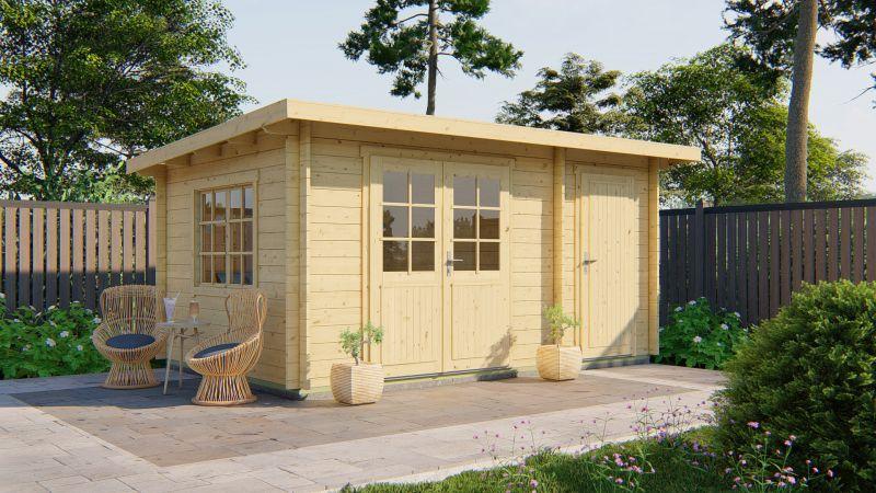 Havehus / Redskabsskur 34 mm  – 450 × 300 cm | 2-delt Funktionelt Skur i Grantræ PETER-HOLMBERG 