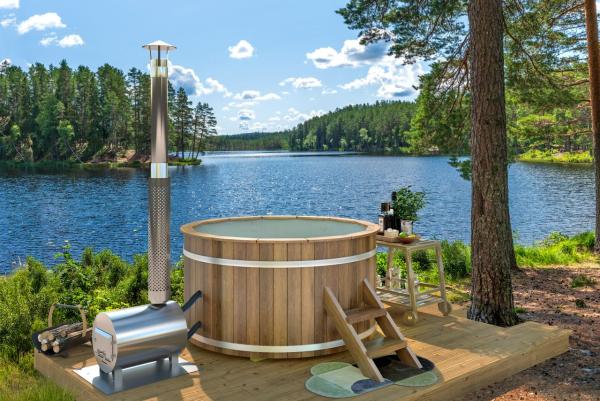 Vildmarksbad  med ekstern Brændeovn Ø180 cm Thermowood 