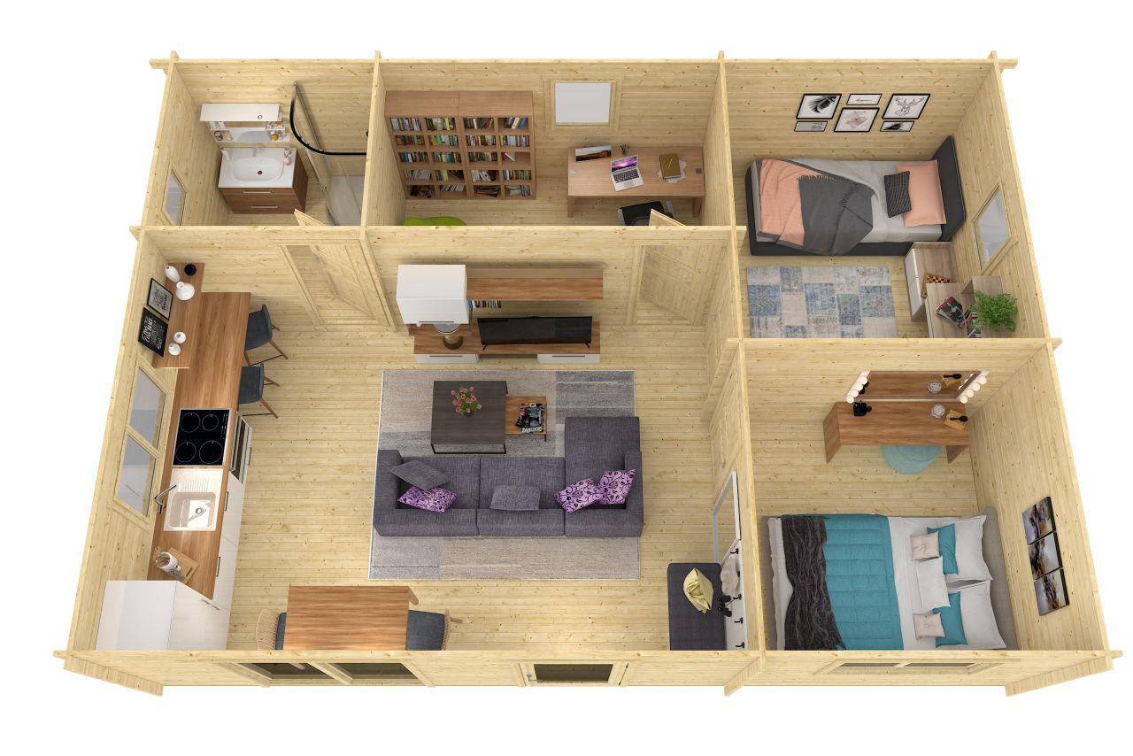 Bjælkehytte Palma 44 mm Ubehandlet 34 m2 PETER-HOLMBERG 