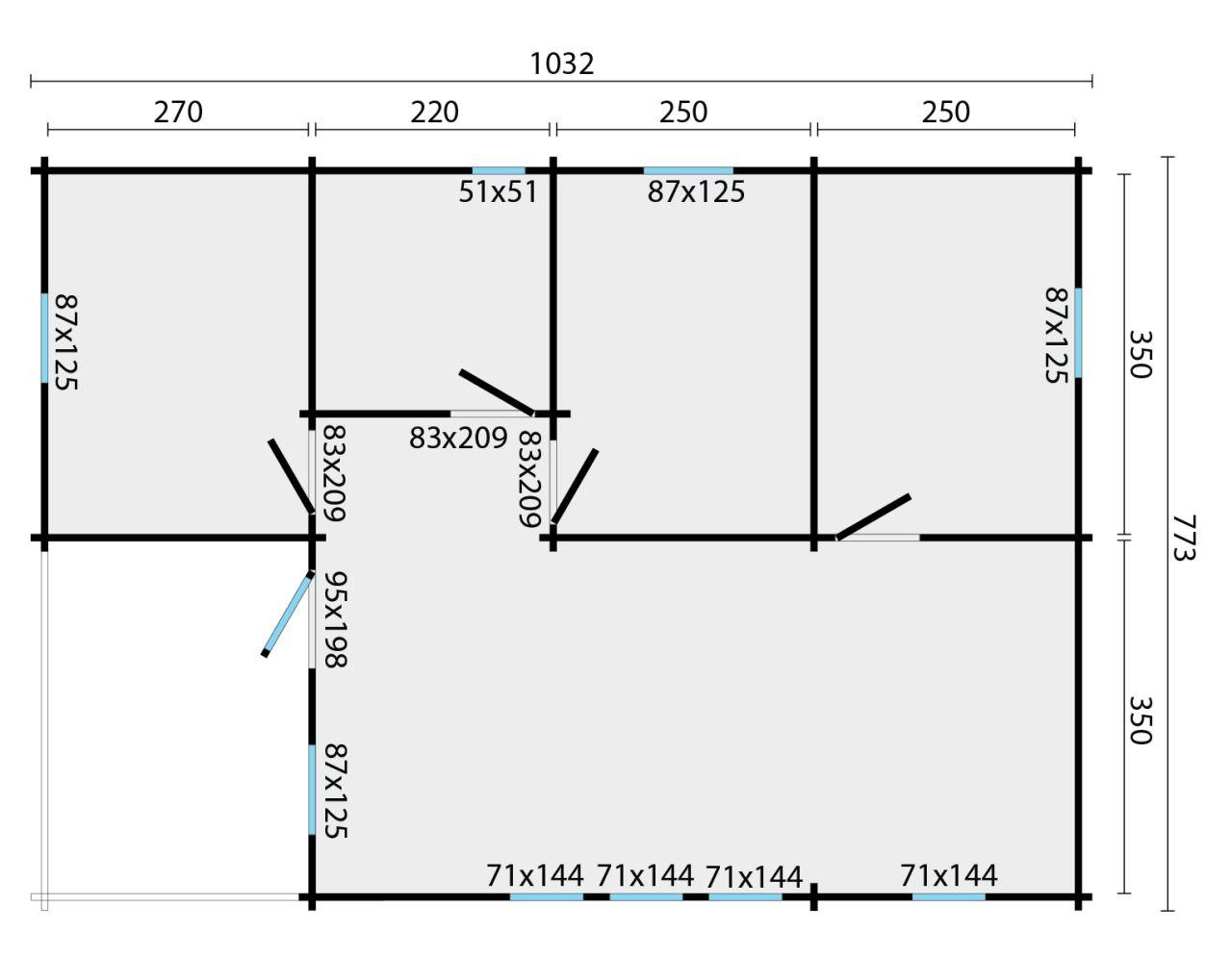 Bjælkehytte Løkken havehus 44 mm 59,9 m² PETER-HOLMBERG