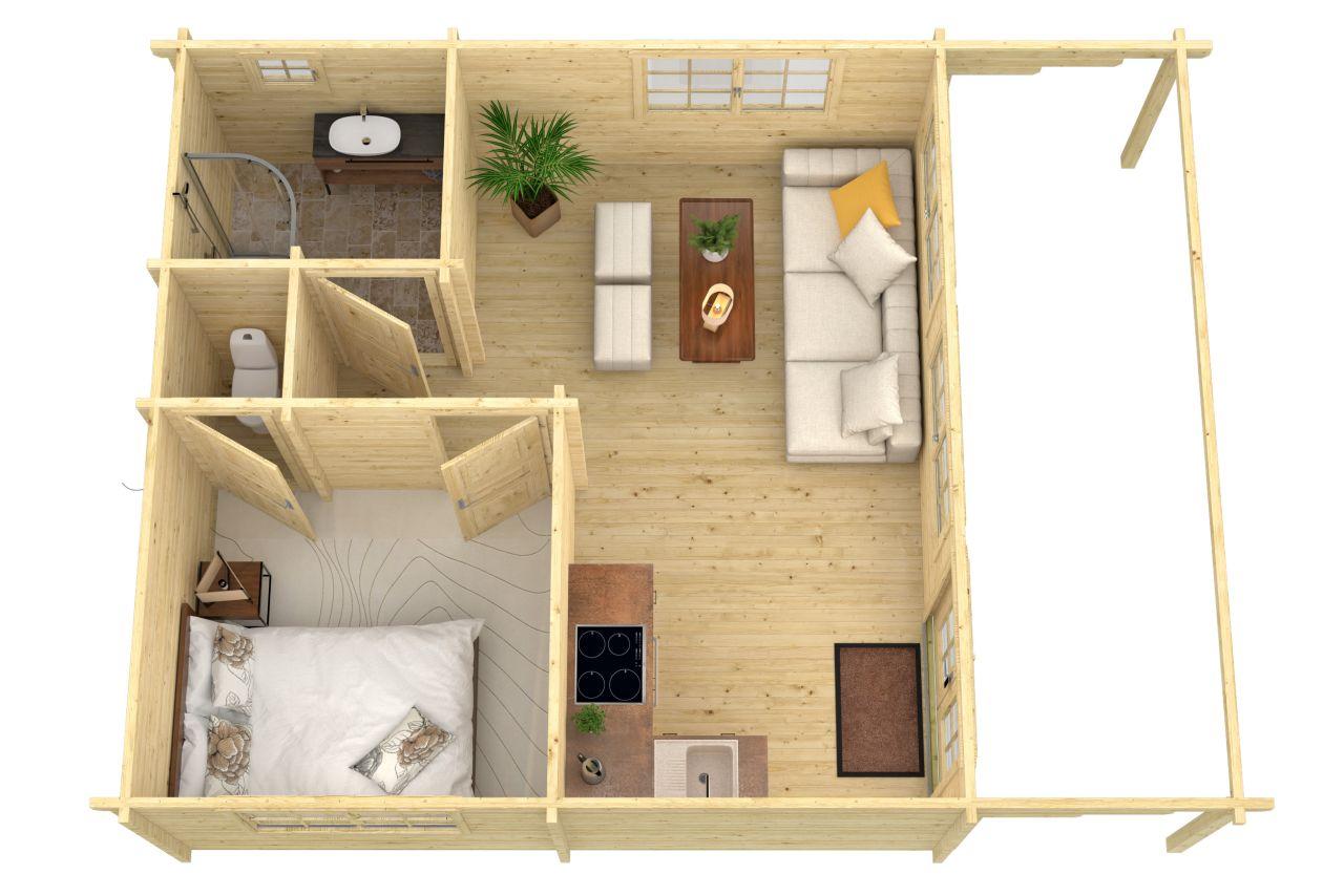 Bjælkehytte - Jels havehus | 70 mm | 575 x 575 cm 33 m2 PETER-HOLMBERG