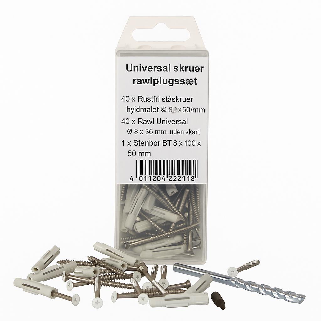 Rustfri stålskruer, hvidmalede 3,5 x 50 mm sæt med pluks 40 stk PETER-HOLMBERG