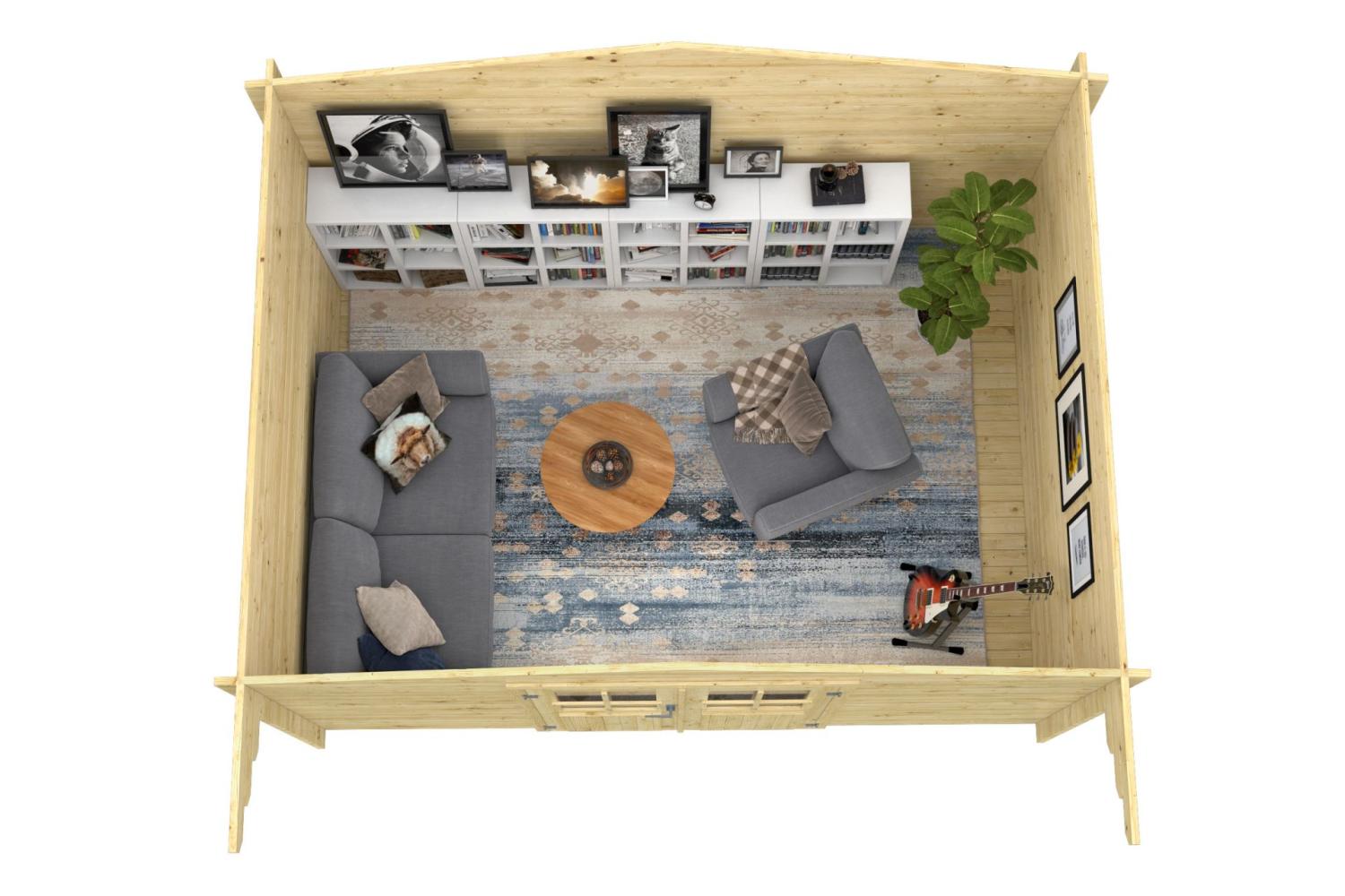 Bjælkehytte Møn 34 mm 382 x 282 cm 10,3 m2 PETER-HOLMBERG 