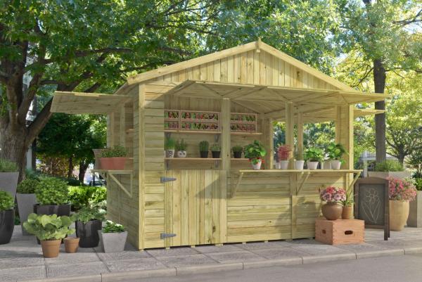 Salgsbod gran elementer  , inklusive gulv og tagpap 308 x 243 cm 7, 2 m2
