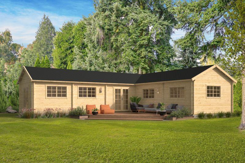 Bjælkehytte Maynooth – 70 mm – Eksklusiv L-formet bjælkehytte på 72 m² PETER-HOLMBERG 