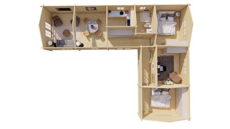 Bjælkehytte Maynooth – 70 mm – Eksklusiv L-formet bjælkehytte på 72 m² PETER-HOLMBERG 