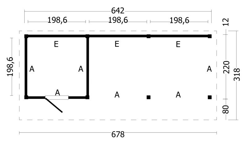 Multihus 3 fag i Douglas gran 642 × 221 cm – 14 m² A-kvalitet, PETER-HOLMBERG 