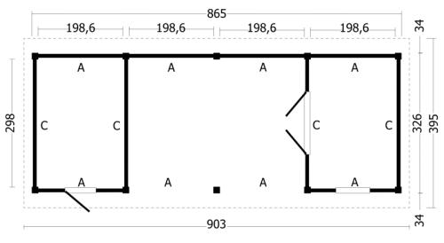 Multihus i Douglas gran 865 x 326 cm – 28 m² PETER-HOLMBERG 