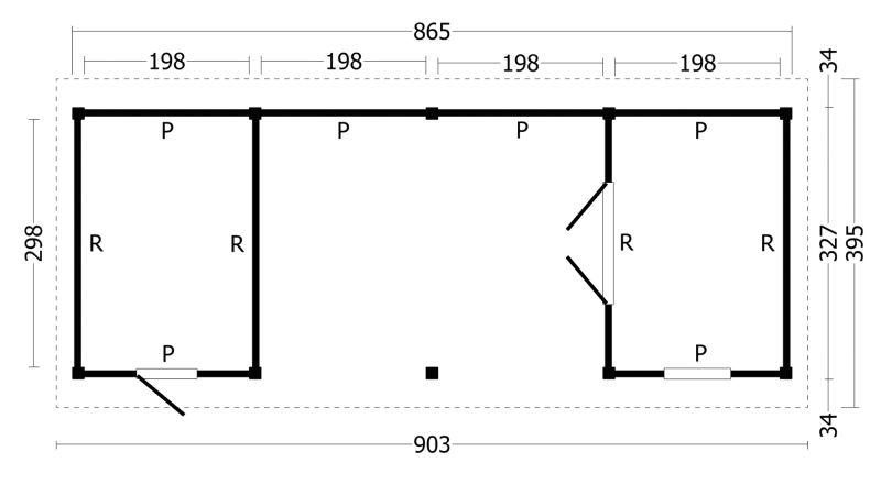 Multihus i Douglas gran 865 x 326 cm – 28 m² Sort PETER-HOLMBERG 