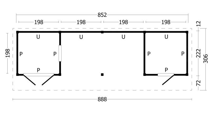 Multihus Type 12 – 880 × 318 cm – ca. 28 m² – Douglas med Sort Klinkbeklædning PETER-HOLMBERG