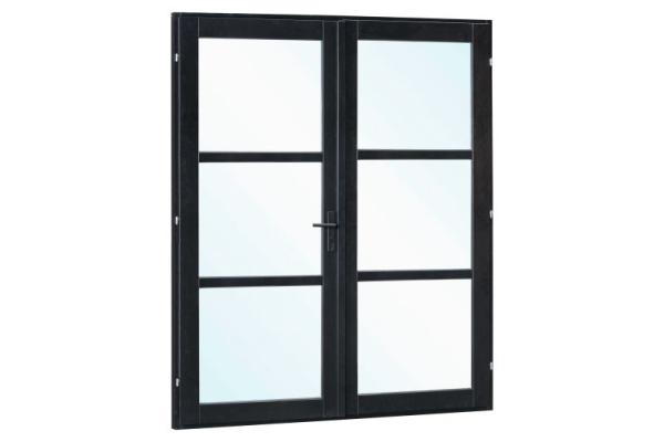 Dobbeltdør i Grantræ med Stållook – Sort | 2050 × 2120 mm – Venstrehængslet